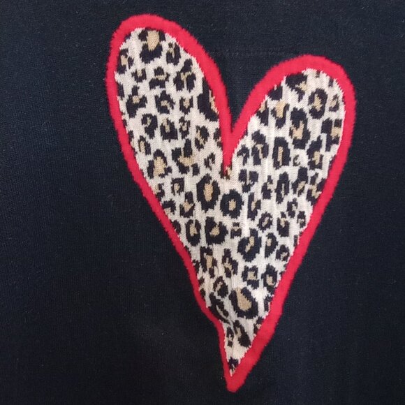 Time and Tru Long Sleeve Black Knit Sweater Heart Leopard Print & Red XL - Picture 2 of 4